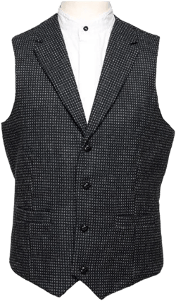 Celtic Tweed | Men&#39;s Tweed Black with Grey Check Pattern Waistcoat with Revere | Tailored Wool Vest | Handmade Vintage Tweed Vest for Men