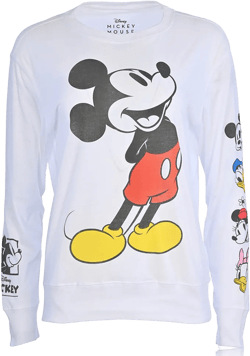 Ladies Mickey Mouse Fashion Shirt - Disney Mickey and Minnie Mouse Long Sleeve With Sleeve Print Tee (White, Medium)