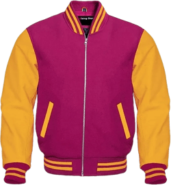 Baseball Premium Wool & Genuine Leather Sleeves School College Uniform Varsity Jacket Letterman with Zipper Medium Hot Pink/Gold