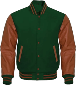 Varsity Letterman Baseball Bomber Retro Vintage Jacket Forest Green Wool Brown Genuine Leather Sleeves Small