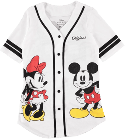 Ladies Mickey Mouse Fashion Shirt - Mickey & Minnie Mouse Baseball Jersey - Disney Mickey Mouse Button Down Baseball Jersey (White, X-Large)