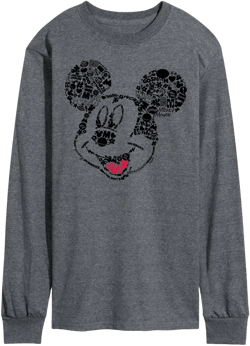 Men's Disney Iconic Mickey Mouse Face Long Sleeve Graphic T-Shirt - Heather Charcoal - Large