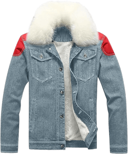 Maiyifu-GJ Men's Sherpa Lined Distressed Denim Jacket Casual Faux Fur Collar Fleece Coat Winter Jeans Trucker Jacket XX-Large Lightbluea2