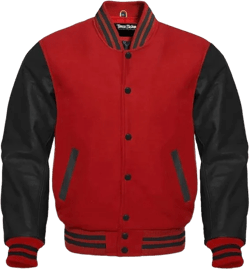 Men's Letterman Classic Baseball Wool & Genuine Black Leather Sleeves Varsity Jacket 7X-Large Red - Black
