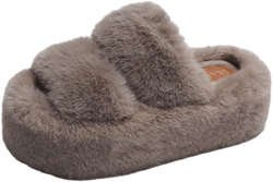 Women’s Fuzzy Memory Foam Slippers Soft House Slippers Cross Band Cozy Plush Furry Warm Home Slippers Fluffy Open Toe House Shoes Comfy Indoor Outdoor Slide Slipper Best Gift Idea 5 Khaki