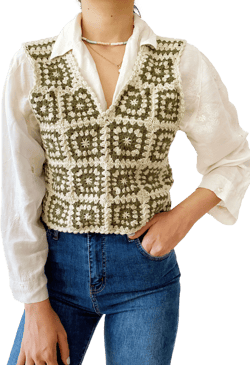 Handknitted Crochet Vest with Retro Granny Square,Handmade Women Tank Top,Crochet Sleeveless Top,Unisex Crochet Summer Fall Outfit