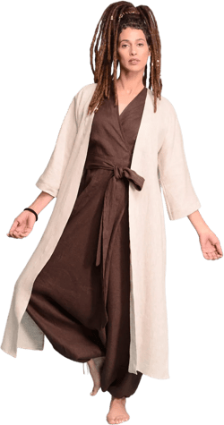 VARAU Lightweight Linen Kimono Jacket, Women&#39;s Lagenlook Summer Coat, Long Flax Open Front Cardigan, Custom Size Kaftan, Plus Size Clothing