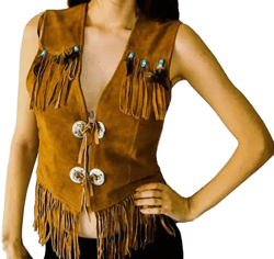 Women Brown Suede Fringes Vest With Beads | Western Vest | Native American Indian Vest |  Motorcycle Vest | Handmade | Waistcoat | V27