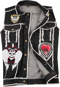 Black Denim Fringed Patch Work Punk-Rock Gothic Vest for Men