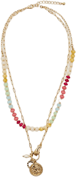 Beaded Layered Charm Necklace
