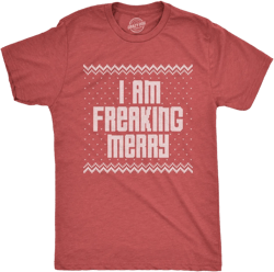 Mens I Am Freaking Merry T Shirt Funny Christmas Spirit Holiday Party Graphic Tee - Crazy Dog Men's T Shirt Red XXL