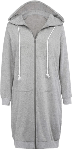 Haute Edition | Women's Tunic Long Length Full Zip Hooded Sweatshirt Hoodie - GREY, S