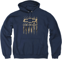 Chevrolet Camo Flag Unisex Adult Pull-Over Heather Hoodie, Small, Navy