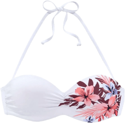 Women's Floral Print Bandeau Bikini Swimsuit Top Bra Sizing - LASCANA - Cream Multi Floral 34B