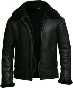 Men's B3 Aviator Raf Fight Pilot Real Fur Shearling Removeable Hood Belted Bomber Sheepskin Leather Jacket XX-Large Black