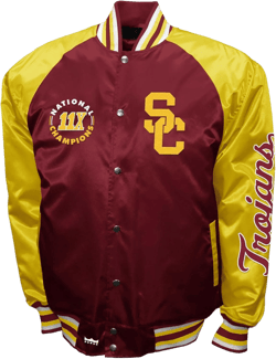 NCAA USC Trojans 11X Champions Adult Red & Gold Vintage Style Lightweight Satin Bomber Varsity Jacket XX-Large Cardinal