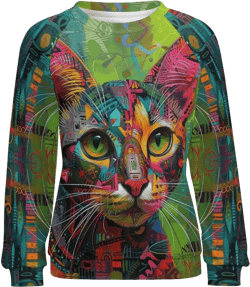 ZOCAVIA Women's Y2K Art Cat Sweatshirts Fall Abstract Graphic Pullover Tops Long Sleeve Oil Painting Cat Printed T Shirts Art Cat Green Pink 3X-Large