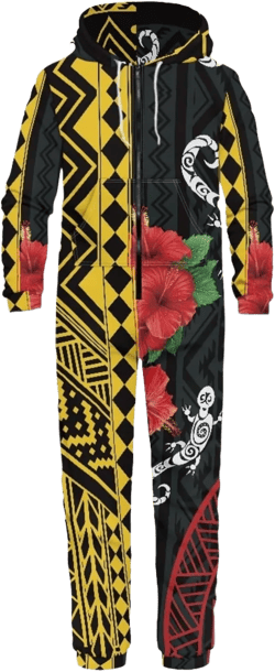 Christmas Men Women Long Sleeve Onesie Jumpsuit, Unisex Hoodie Sweatsuit Jogging Athletic Suits, Cozy Onesie Pajama Small Retro Polynesian Black Yellow Red Geometric