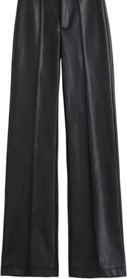 Black High Waist Straight Leather Pants 2024 Spring Women Faux Leather Trousers Chic Ladies Leisure Pants