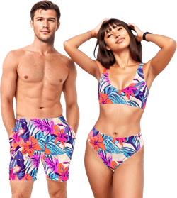 Matching Swimsuits Tropical Floral Print Bathing Suits for Couple Swimwear for Honeymoon or Wedding Gift for Bride and Groom Beach Vacation