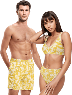 Matching Swimsuits Tropical Floral Print Bathing Suits for Couple Swimwear for Honeymoon or Wedding Gift for Bride and Groom Beach Vacation