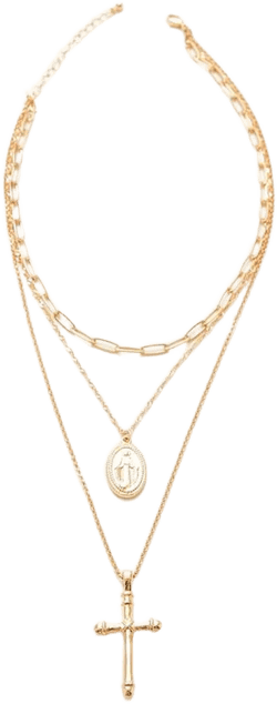 Layered Figure & Cross Necklace