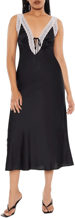 Lace-Trim Satin Midi Slip Dress