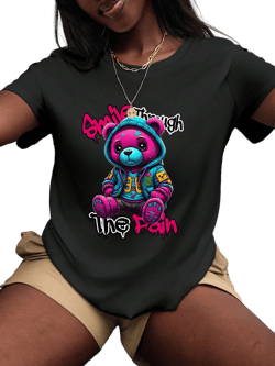 SHEIN Slayr Plus Size Women's Casual Short Sleeve T-Shirt, Teddy Bear Print, Colorful Drip Artistic Tee, Vibrant Graphic Unisex Abstract Design, Playful Bear Top Graphic Tees Women Tops