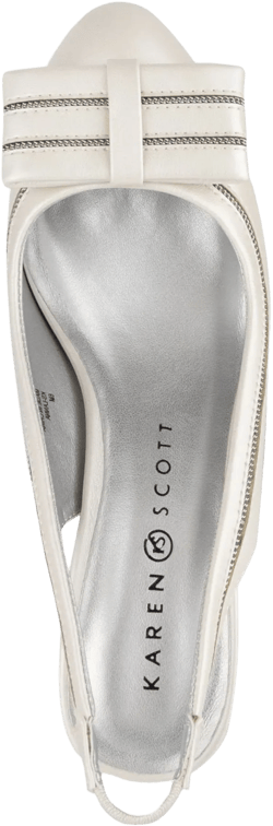 KAREN SCOTT Womens White Mixed Media Padded Bow Accent Goring Lanna Almond Toe Block Heel Slip On Dress Slingback 7 M