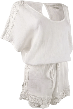 La Blanca Women's Crochet-Trim Romper Swim Cover-Up (S, White)