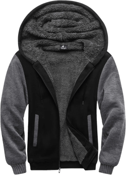 SCODI Hoodies for Men Heavyweight Fleece Sweatshirt - Full Zip Up Thick Sherpa Lined Hooded Jacket Black Middle Gray Medium