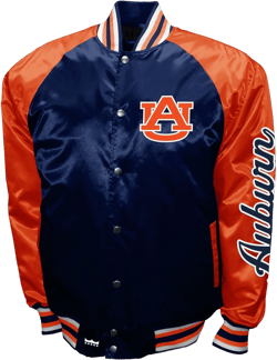 2Bhip NCAA Auburn Tigers Adult Navy & Orange Lightweight Vintage Style Satin Bomber Varsity Jacket Fall Coat X-Large Navy