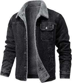 Men's Winter Denim Jacket Fashion Lapel Lambswool Lined Thickened Denim Trucker Jacket