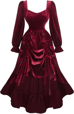 SHEIN MOD Plus Size Women Red Vintage Palace Style Ruffle Hem Velvet Drawstring Dress, Suitable For , Christmas, Gala & Party