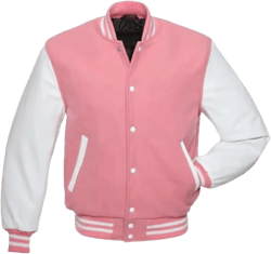Men’s Varsity Jackets Baseball Letterman Wool Body Genuine Leather Sleeves Bomber American Style Varsity Jacket X-Large Pink Body and White Sleeves