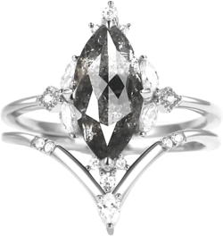 2 Pcs Vintage Salt and Pepper Diamond Ring for Women 1.5 Ct Marquise Cut Salt and Pepper Engagement Ring Set 925 Sterling Silver 10K 14K 18K Gold Antique Salt and Pepper Bridal Se