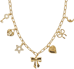Gold Charm Necklaces for Women, 18K Gold Plated Bow Pendant Necklace Gold Heart Chain Aesthetic Star Jewelry