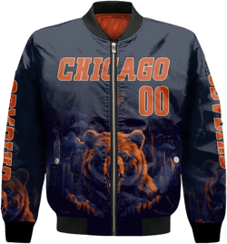 Custom Bomber Jacket for Men Women Youth Kids State City Printed Name Number Full Zip Coat Varsity Baseball Jacket Illnois Navy Orange Big Bear