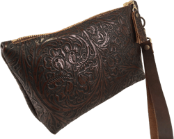 Leather Wristlet with Embossed/Vintage Tooled Design