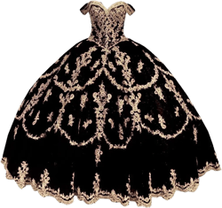 Gold Embroidered Patterned Glitter Tulle Off Shoulders A line Prom Quinceanera Dresses Mexican 2025 Charro with Sleeves 2 Gold/Black
