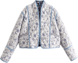 Wyeysyt Women's Cropped Puffer Quilted Jacket Cardigan Floral Printed Lightweight Long Sleeve Open Front Short Padded Coats White Large