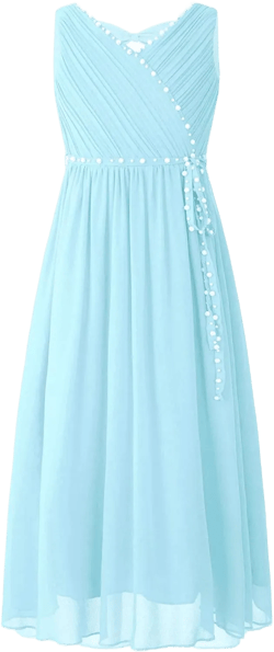 Kids Flower Girl Dress V-Neck Beaded Chiffon Sleeveless Bridesmaid Wedding Party Formal Evening Gown 8 Years Light Blue