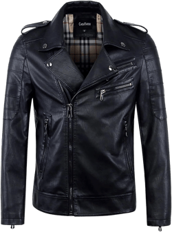 chouyatou Men's Vintage Asymmetric Zip Lightweight Faux Leather Biker Jacket Large Black