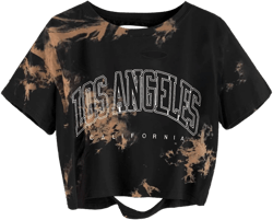Avanova Women Los Angeles Graphic Distressed Oversized Crop Top Short Sleeve Ripped Boxy Loose Tee Shirt 3X-Large Letter Tie Dye Brown