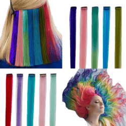 22 inch Colored Hair Extensions Straight Hairpiece,Multi-colors Clip in Hair Extensions Party Highlights, Hairpieces Accessories for Girls Women Kids Gift (Colorful Set)