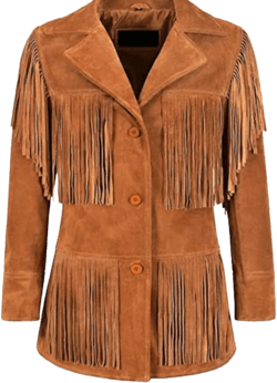 Western 100% Real Suede Cowgirl Leather Jacket Women, Native American Cowlady Brown Fringe Jacket