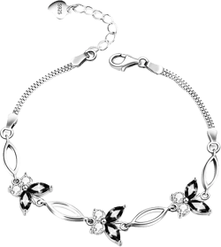 Gifts for Women S925 Sterling Silver Purple Butterfly Bracelet,Adjustable Charm Bracelets Jewelry Present for Women,Anniversary Holiday Christmas Birthday Gifts for Mother Wife Daughter Black