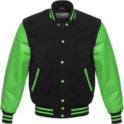 American Letterman Jacket Varsity Jacket School Jacket Baseball Jacket Black Wool & Green Leather Sleeves