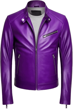 Purple Leather Biker Jacket, Zipper Closure, Multiple Pockets Standard Large Purple