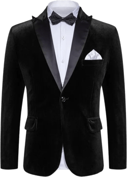 Mens Velvet Blazer Slim Fit Stylish Suit Jacket 1 Button Notched Lapel Sport Coat Tuxedo for Party Prom Dinner